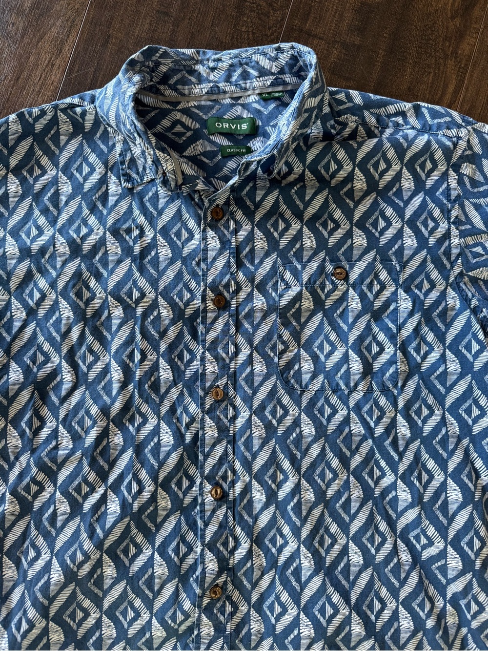 Orvis Men's Button Down Shirt Short Sleeve Summer XL Classic Fit Blue Hawaiian